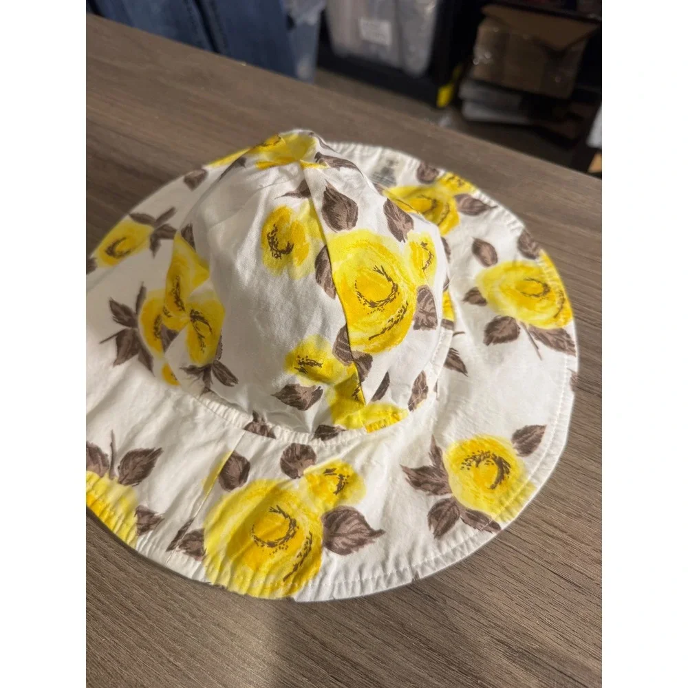 Mini Boden Kids Reversible Sun Hat Brown Polka Dot Yellow Floral‎ Cotton Size S